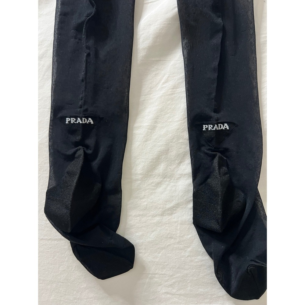 Prada Black Nylon Light Tights Sheer Logo Detail Made in Italy Size 1 NWT - Picture 8 of 9